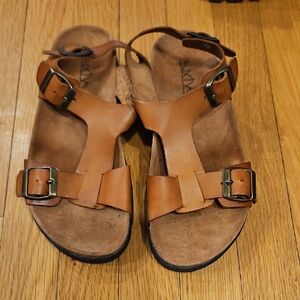 Sixtyseven Tan Leather Buckle Sandals